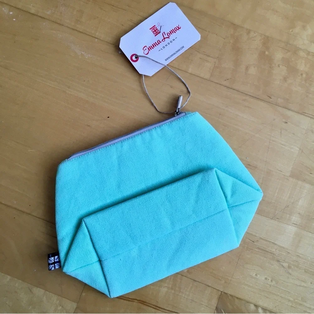 Emma Lomax London Lipstick Embroidered Travel / Makeup Bag, Aqua, Pink